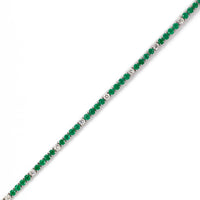 14K White Gold Alternating Station Round Emerald and Diamond Bracelet
