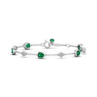 18K White Gold Pear Shaped Emerald and Round Diamond Cluster Bracelet