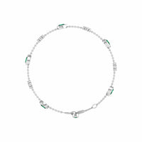 18K White Gold Pear Shaped Emerald and Round Diamond Cluster Bracelet