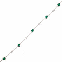 18K White Gold Pear Shaped Emerald and Round Diamond Cluster Bracelet