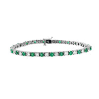 18K White Gold Alternating Round Emerald and Diamond Tennis Bracelet