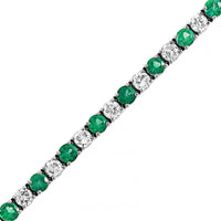 18K White Gold Alternating Round Emerald and Diamond Tennis Bracelet