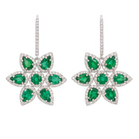 Eclat Jewels 18K White Gold Emerald and Diamond Flower Earrings