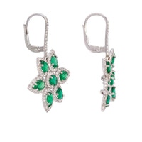 Eclat Jewels 18K White Gold Emerald and Diamond Flower Earrings