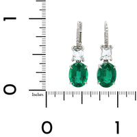 Platinum Oval Emerald and Diamond Drop Earrings