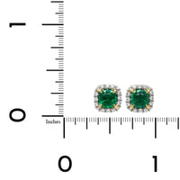 Platinum Cushion Emerald Diamond Halo Stud Earrings