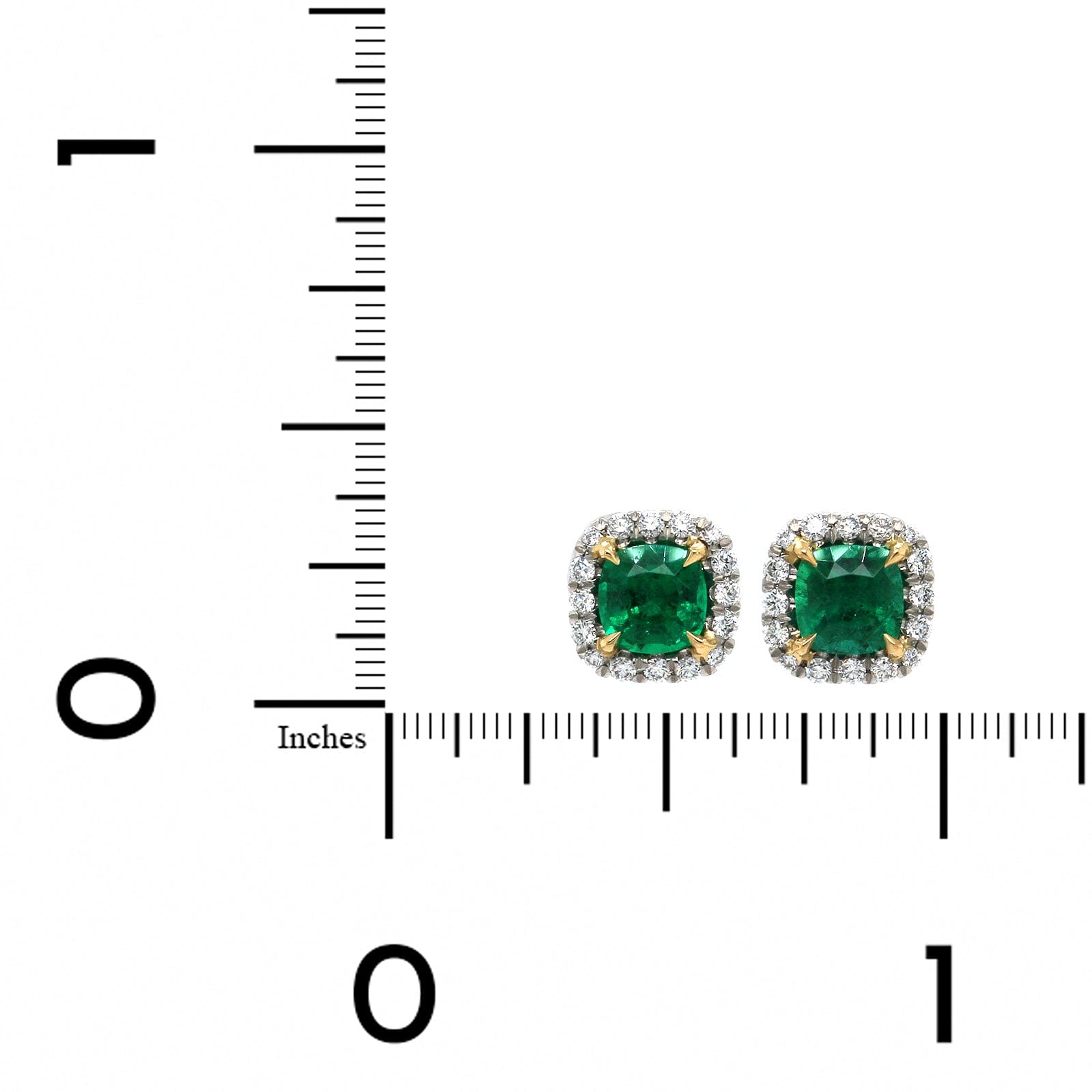 Platinum Cushion Emerald Diamond Halo Stud Earrings