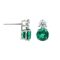 Platinum Emerald and Diamond Stud Earrings