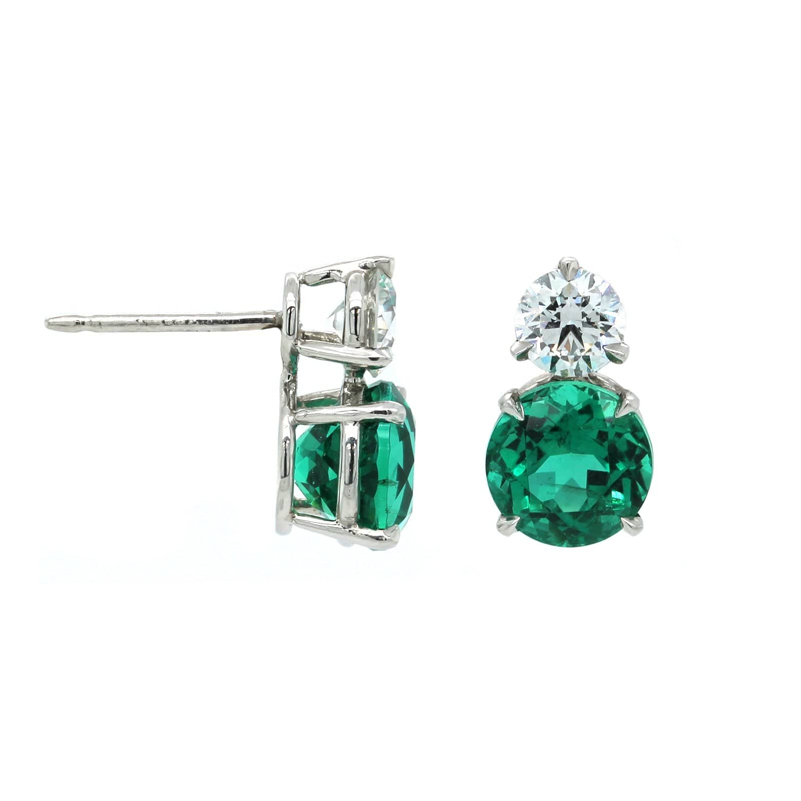 Platinum Emerald and Diamond Stud Earrings