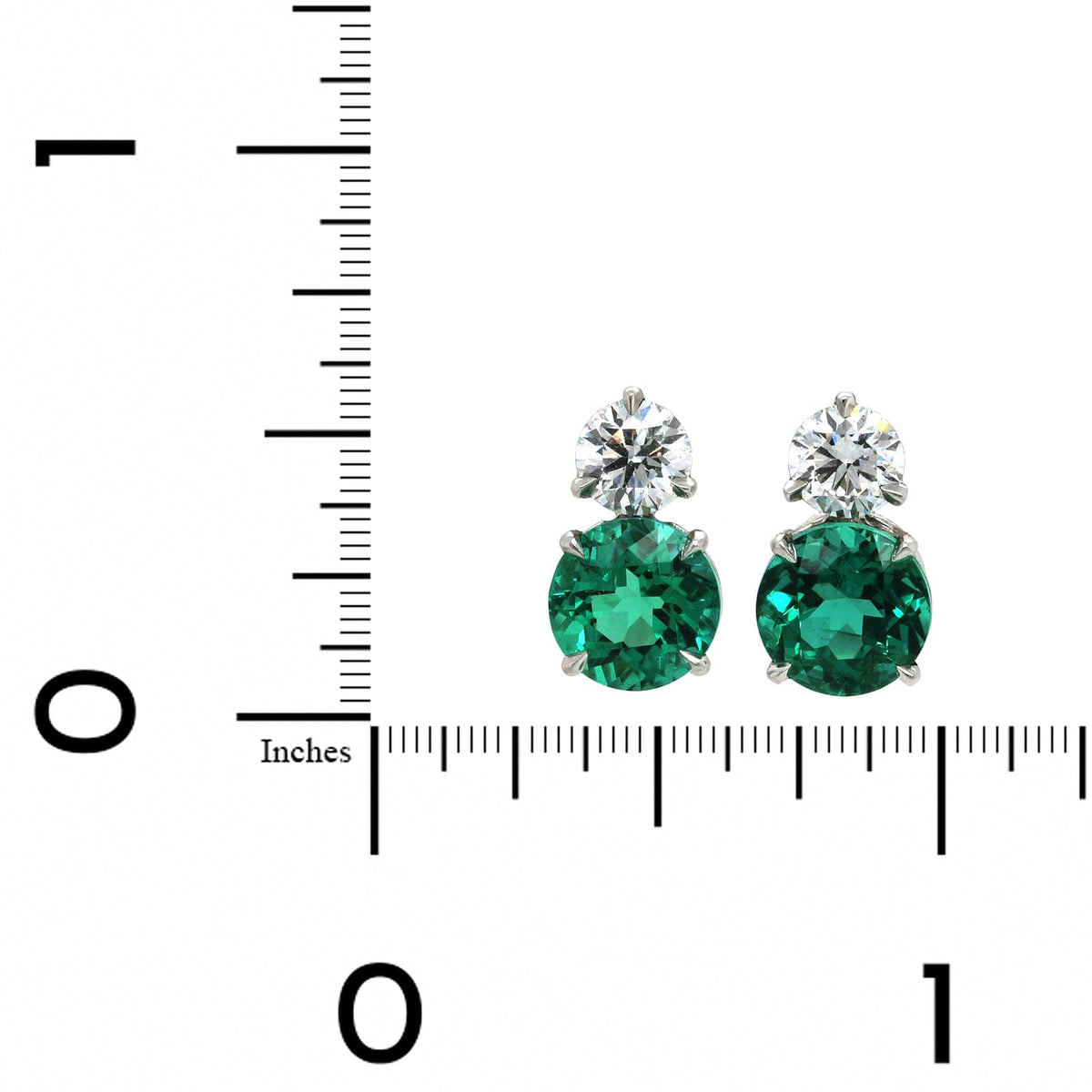 Platinum Emerald and Diamond Stud Earrings