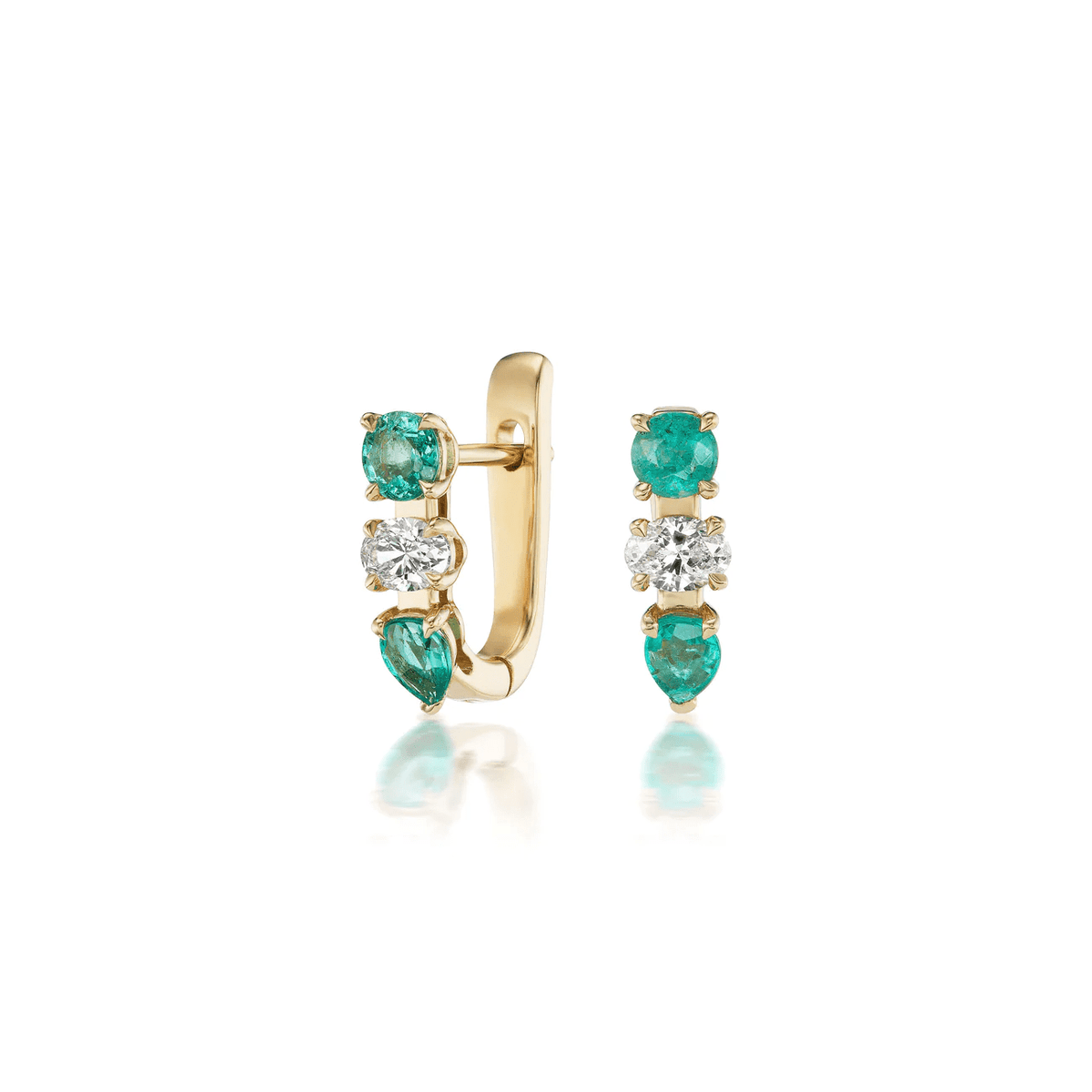 Sorellina 18K Yellow Gold Emerald and Diamond Huggies Earrings