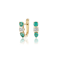 Sorellina 18K Yellow Gold Emerald and Diamond Huggies Earrings