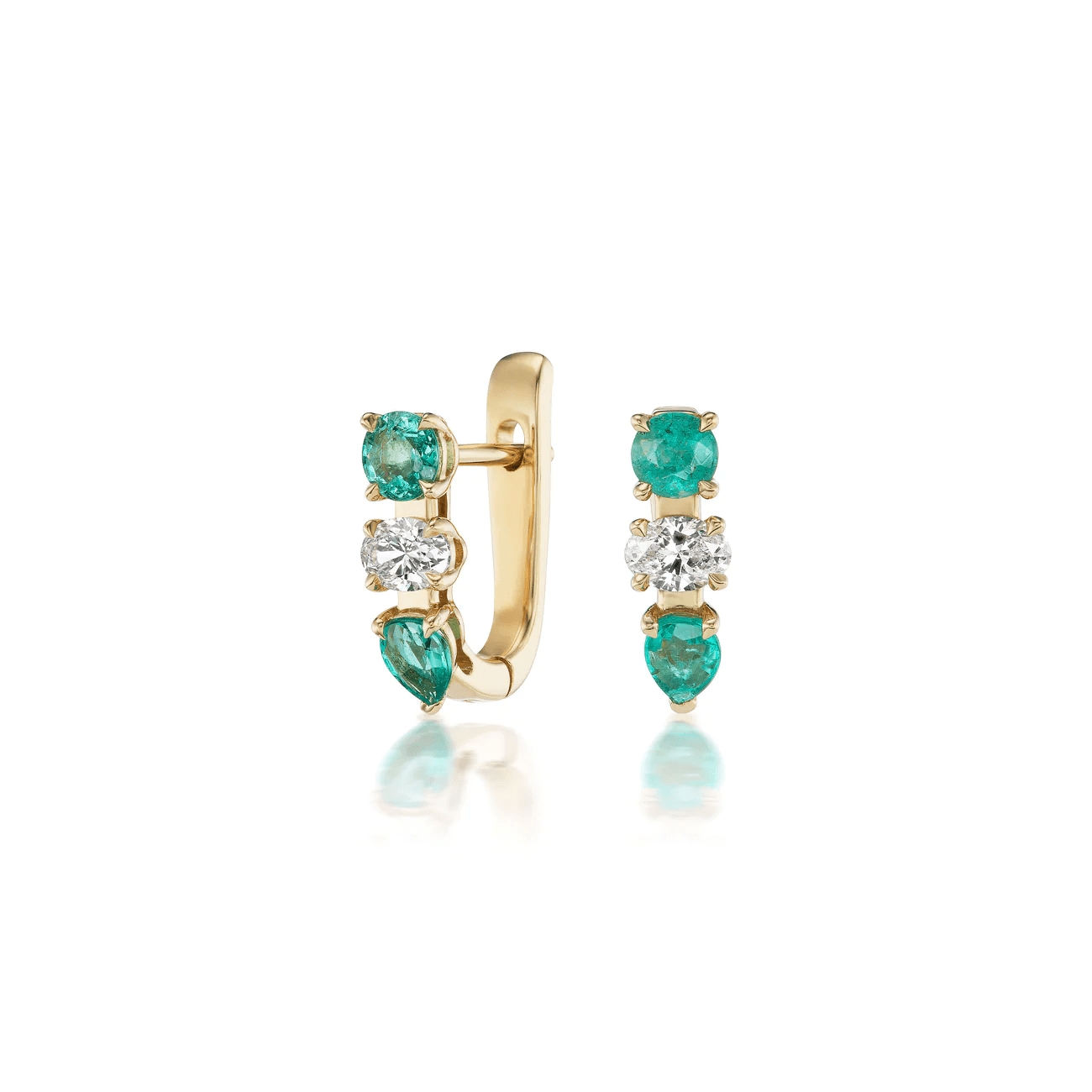 Sorellina 18K Yellow Gold Emerald and Diamond Huggies Earrings