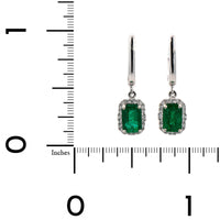 18K White Gold Emerald and Diamond Halo Earrings