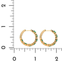 14K Yellow Gold Emerald and Diamond Hoop Earrings