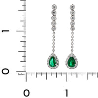 18K White Gold Emerald and Diamond Drop Earrings