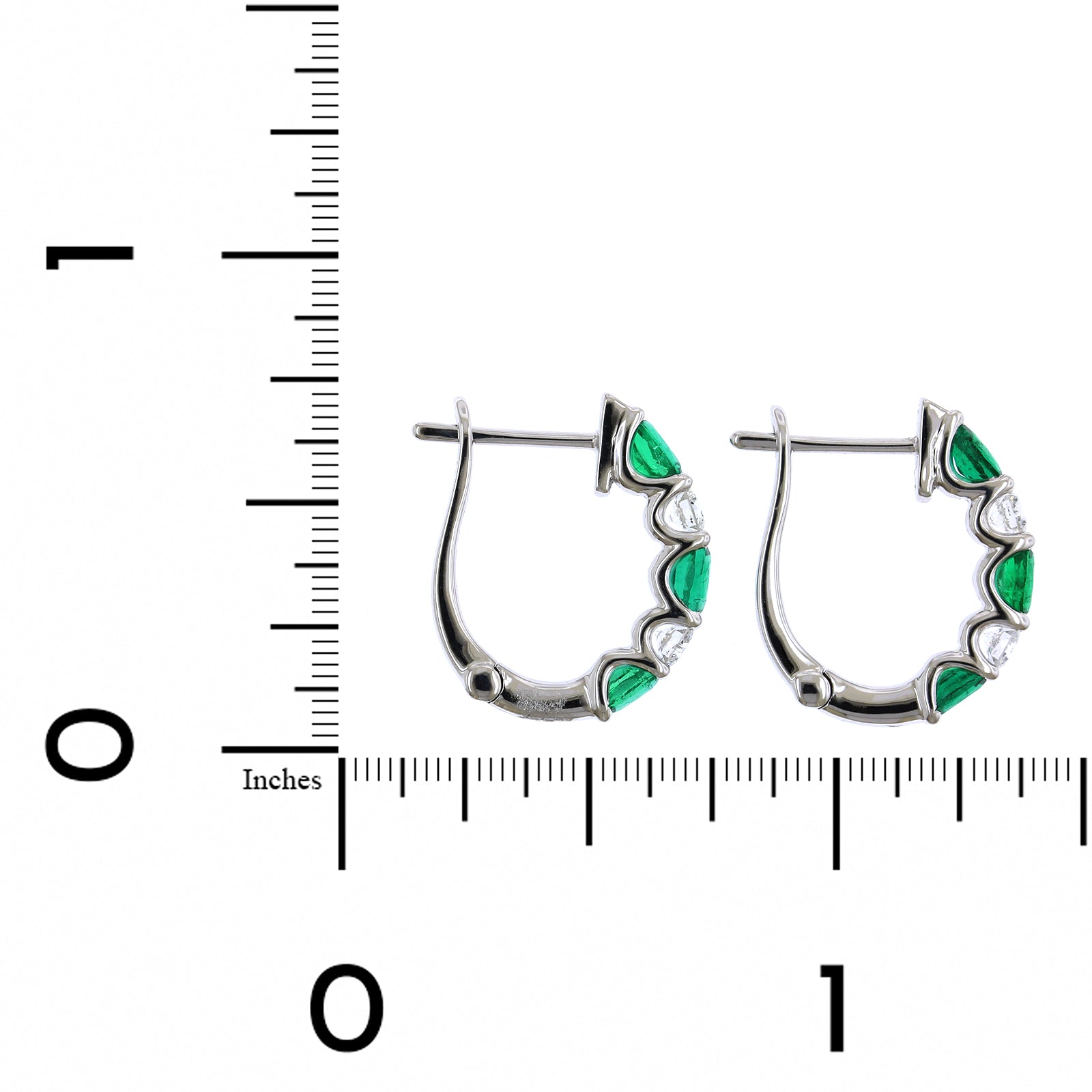 14K White Gold Emerald and Diamond Huggie Earrings