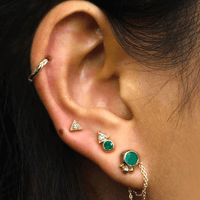 Anzie 14K Yellow Gold Deco Emerald and Diamond Stud Earrings