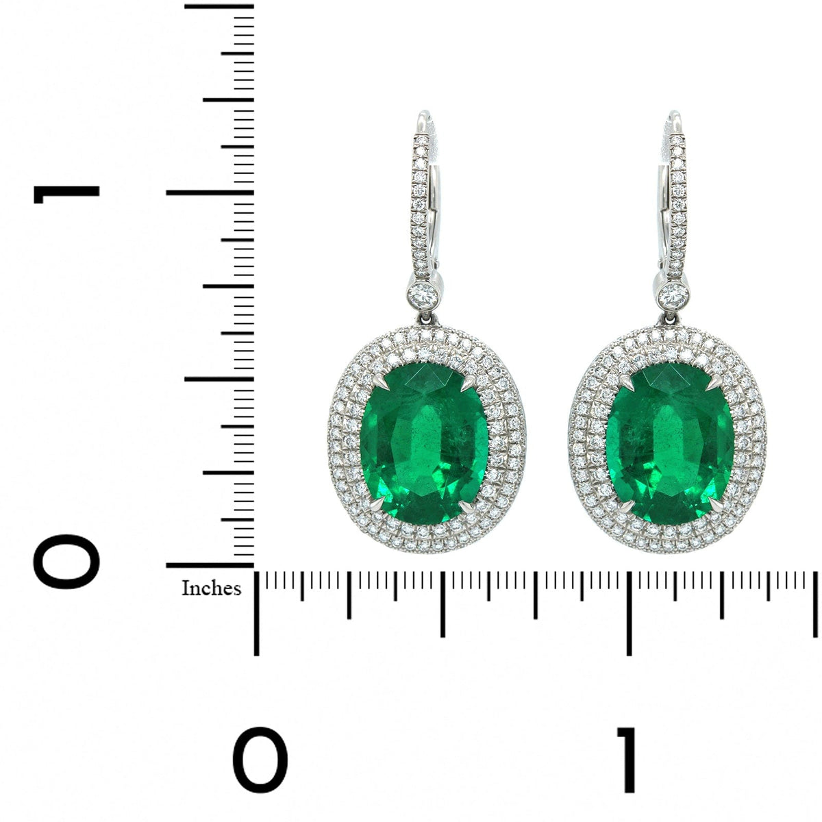 18K White Gold & Platinum Emerald and Diamond Halo Earrings