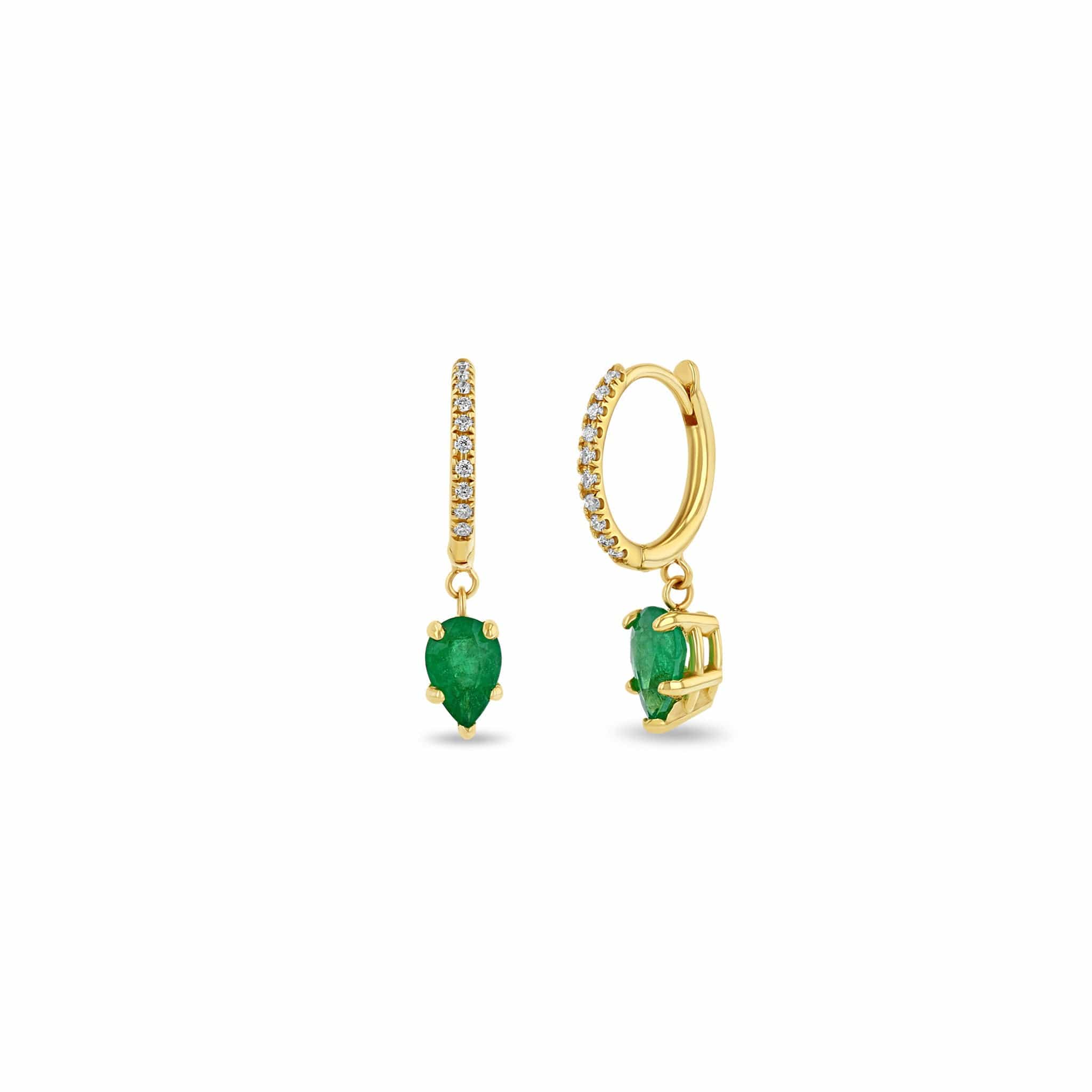 Zoe Chicco 14K Yellow Gold Diamond and Emerald Hinged Huggie Hoops