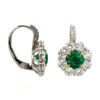 Platinum Handmade Diamond & Emerald Earrings