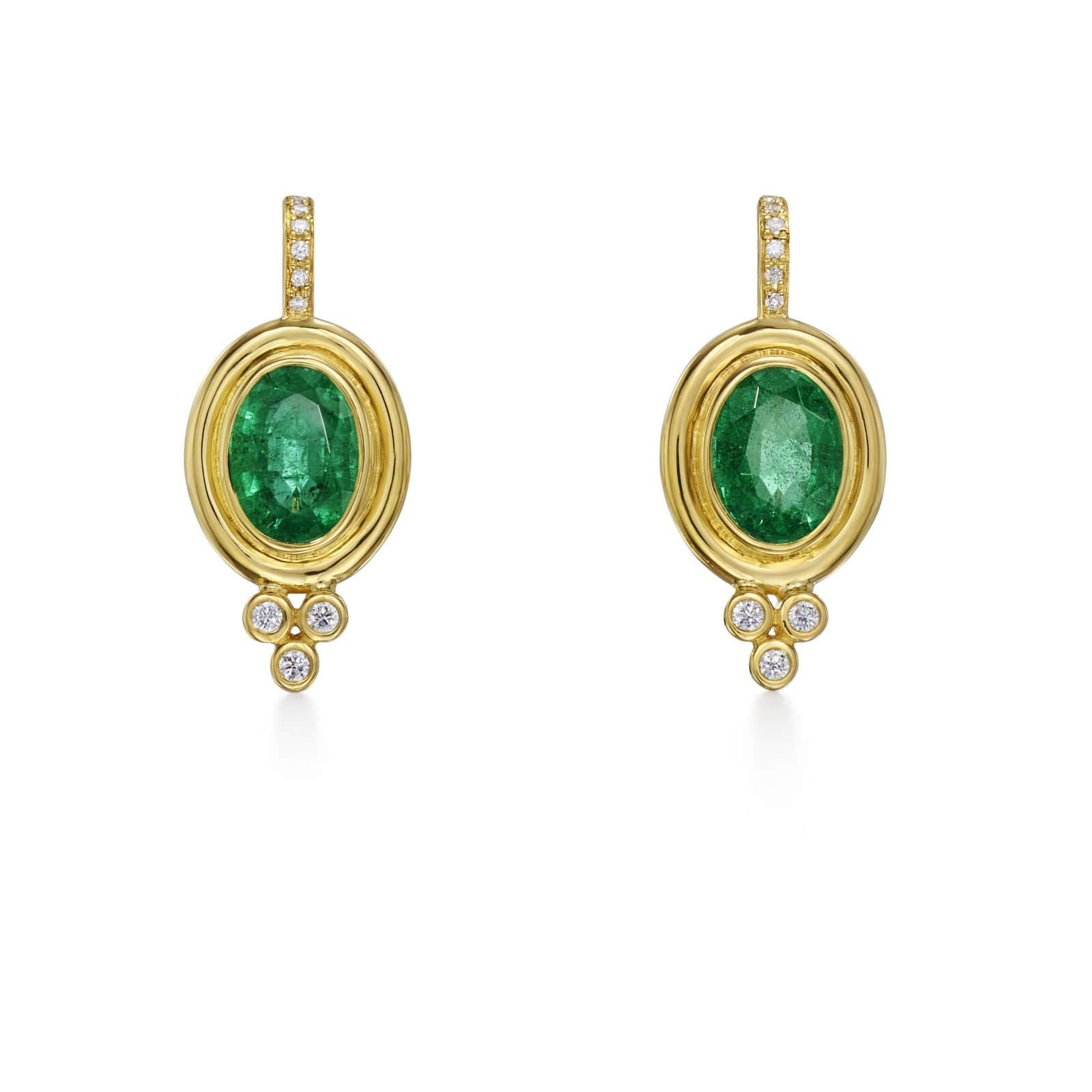 Temple St. Clair 18K Yellow Gold Oval Emerald & Diamond Drop Earrings