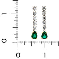 18K Yellow Gold and Platinum Emerald and Diamond Drop Earrings