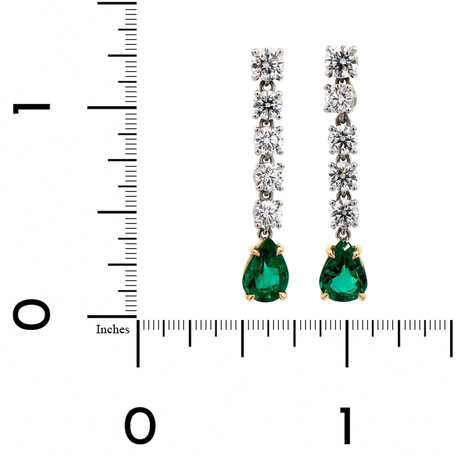 18K Yellow Gold and Platinum Emerald and Diamond Drop Earrings