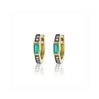 Sorellina 18K Yellow Gold Emerald and Diamond Otto Huggie Earrings