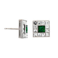 Bayco Platinum Emerald and Diamond Halo Stud Earrings