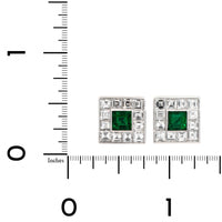 Bayco Platinum Emerald and Diamond Halo Stud Earrings