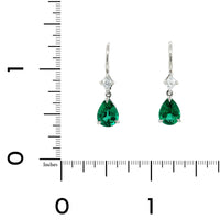 Platinum Diamond & Pear Shaped Emerald Dangle Earrings