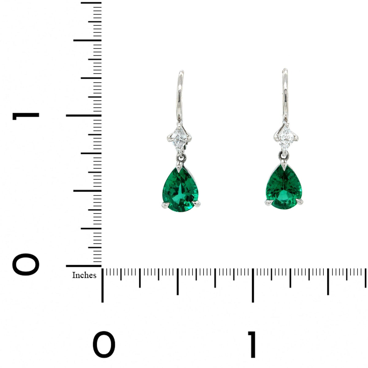 Platinum Diamond & Pear Shaped Emerald Dangle Earrings