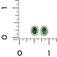 14K Yellow Gold Oval Emerald and Diamond Halo Stud Earrings