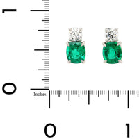 Platinum 2 Stone Oval Emerald & Round Diamond Studs