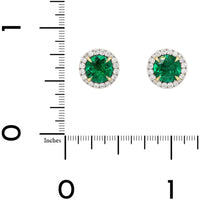 Platinum and 18K Yellow Gold Round Emerald & Diamond Halo Studs