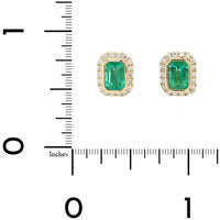 18K Yellow Gold Emerald and Diamond Halo Stud Earrings