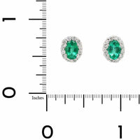 18K White Gold Oval Emerald and Diamond Halo Stud Earrings