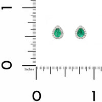 14K White Gold Pear Shaped Emerald and Diamond Halo Stud Earrings