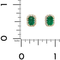 18K Yellow Gold Emerald and Diamond Halo Stud Earrings