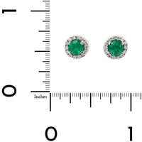 18K White Gold Round Emerald and Diamond Halo Stud Earrings