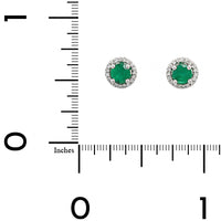 14K White Gold Round Emerald and Diamond Halo Stud Earrings