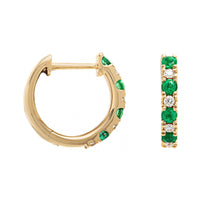 14K Yellow Gold Alternating Emerald and Diamond Huggie Earrings