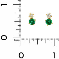 18K Yellow Gold 2 Stone Diamond and Emerald Stud Earrings