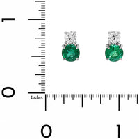 Platinum 2 Stone Round Emerald and Diamond Stud Earrings