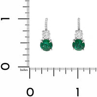 Platinum 2 Stone Round Emerald and Diamond Drop Earrings