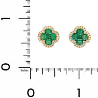 14K Yellow Gold Emerald and Diamond Quatrefoil Motif Stud Earrings