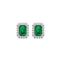 18K White Gold Emerald and Diamond Halo Stud Earrings