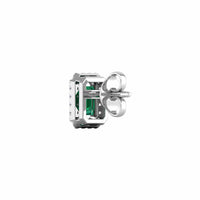 18K White Gold Emerald and Diamond Halo Stud Earrings