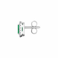 18K White Gold Emerald and Diamond Halo Stud Earrings